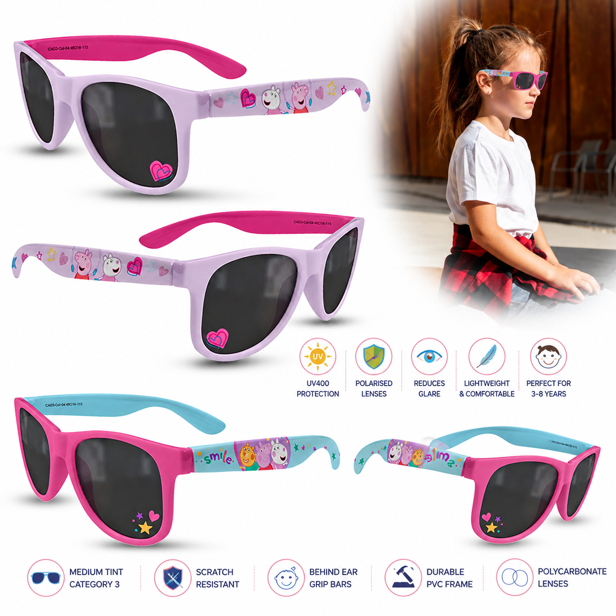 Kids Polarised UV400 Sunglasses Assorted Colours Ages 3-8