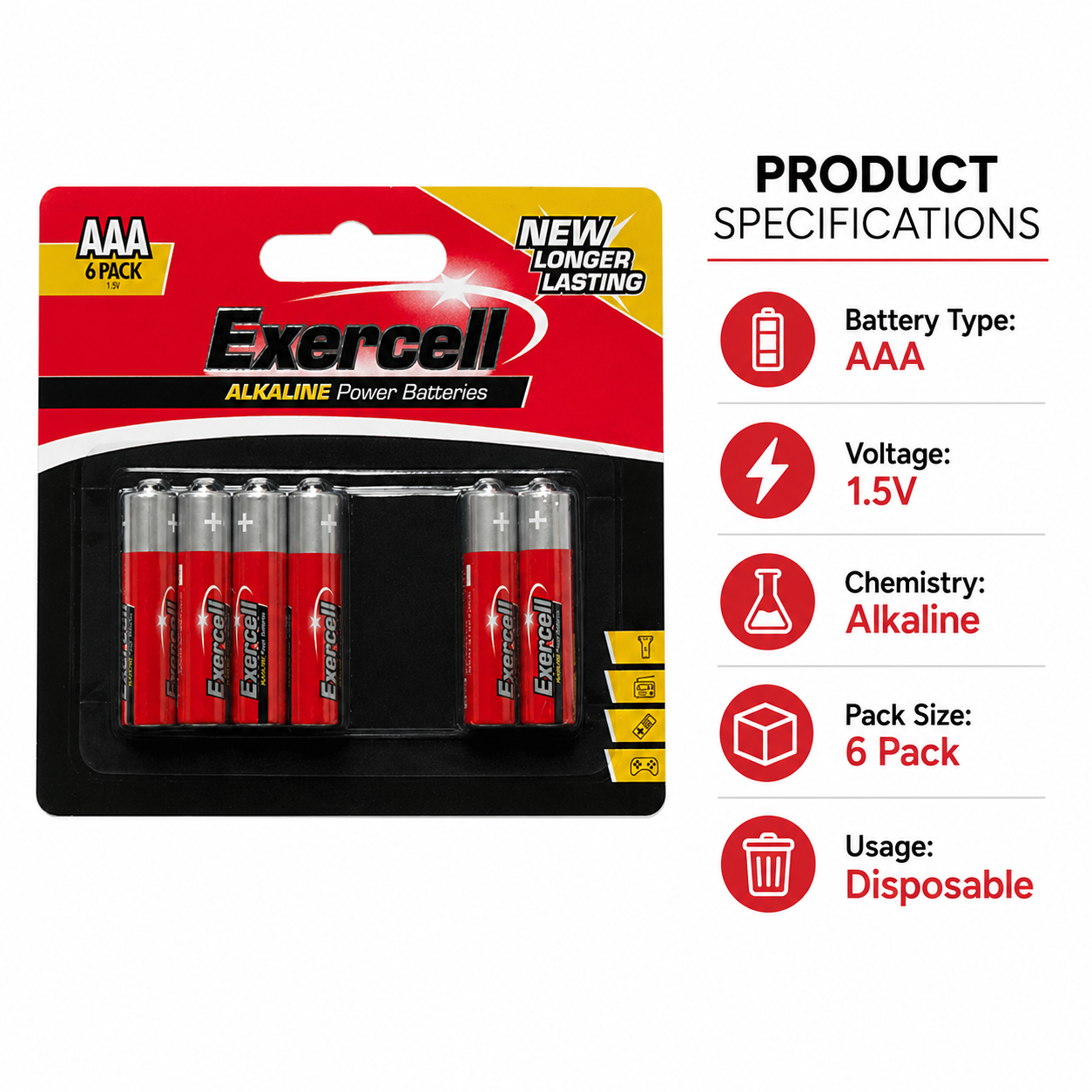 6Pk Alkaline AAA Batteries – 1.5V