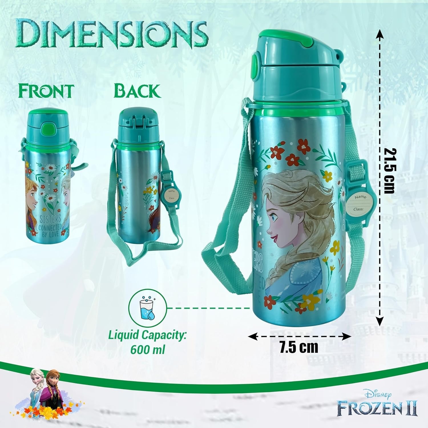 Aluminium Water Bottle with Straw & Strap 600ml - Assorted