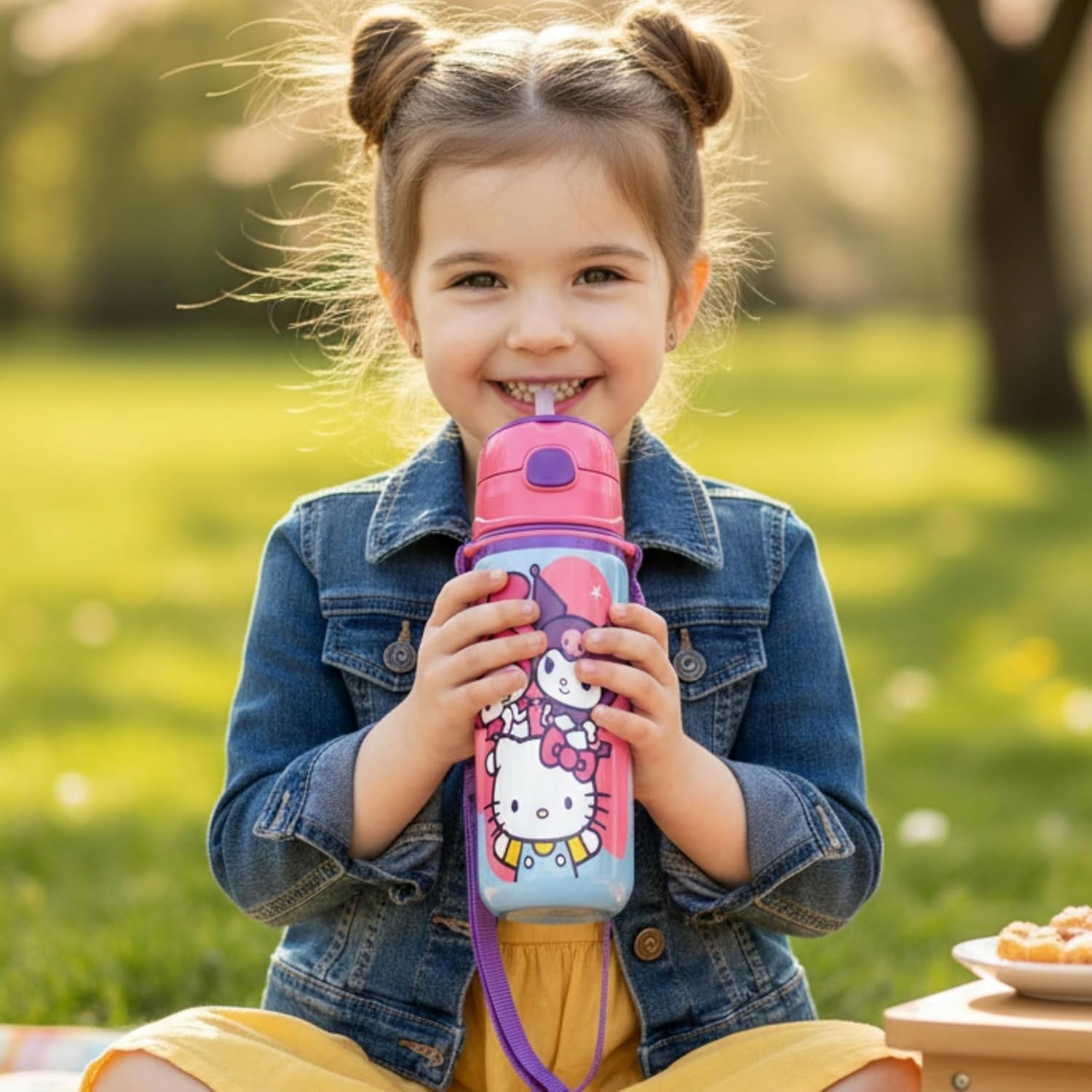 Aluminium Water Bottle with Straw & Strap 600ml - Assorted