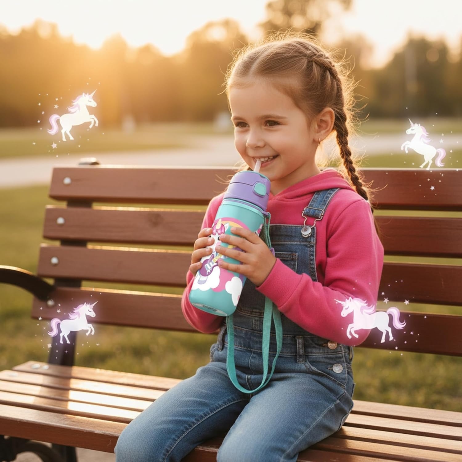 Aluminium Water Bottle with Straw & Strap 600ml - Assorted