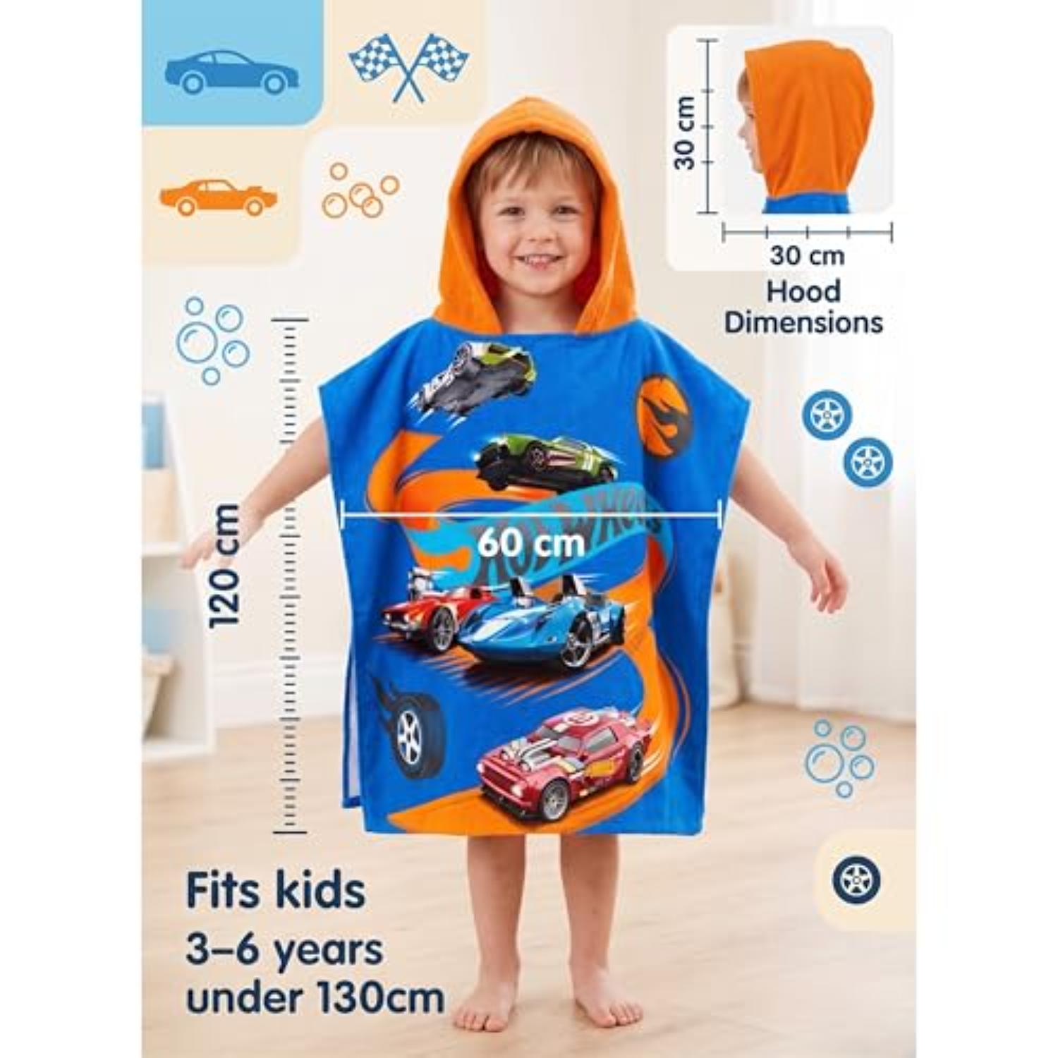 Kids Hooded Towel Poncho Cotton 120cm - Assorted