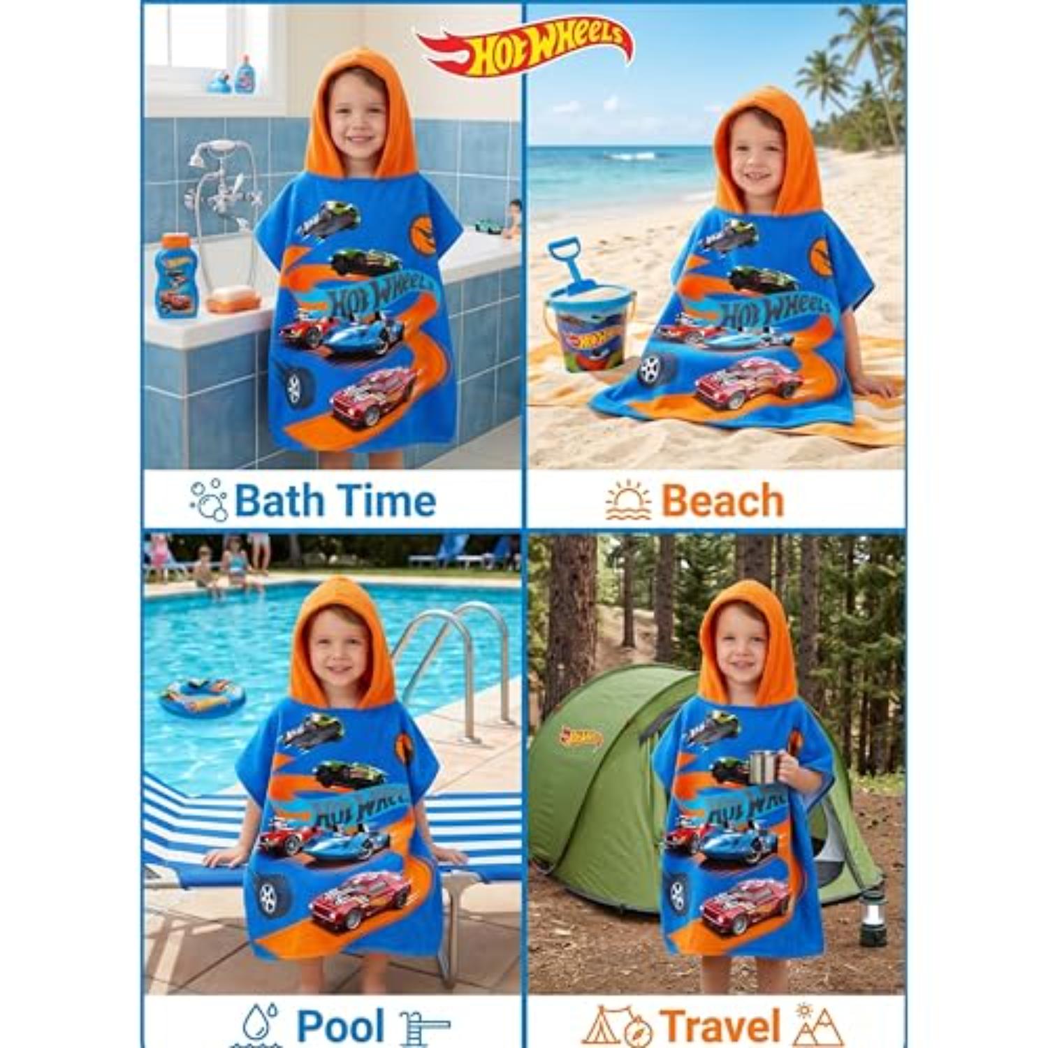 Kids Hooded Towel Poncho Cotton 120cm - Assorted