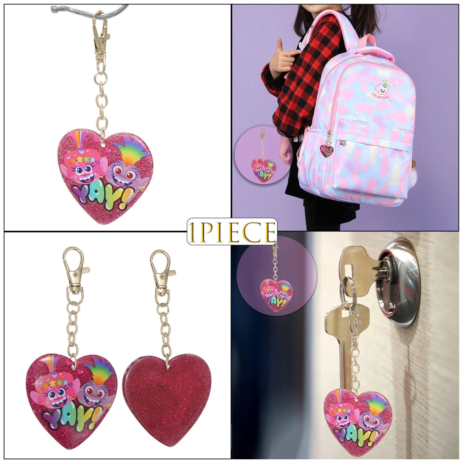 11.5cm Trolls Glitter Keyring - Random 1Pc