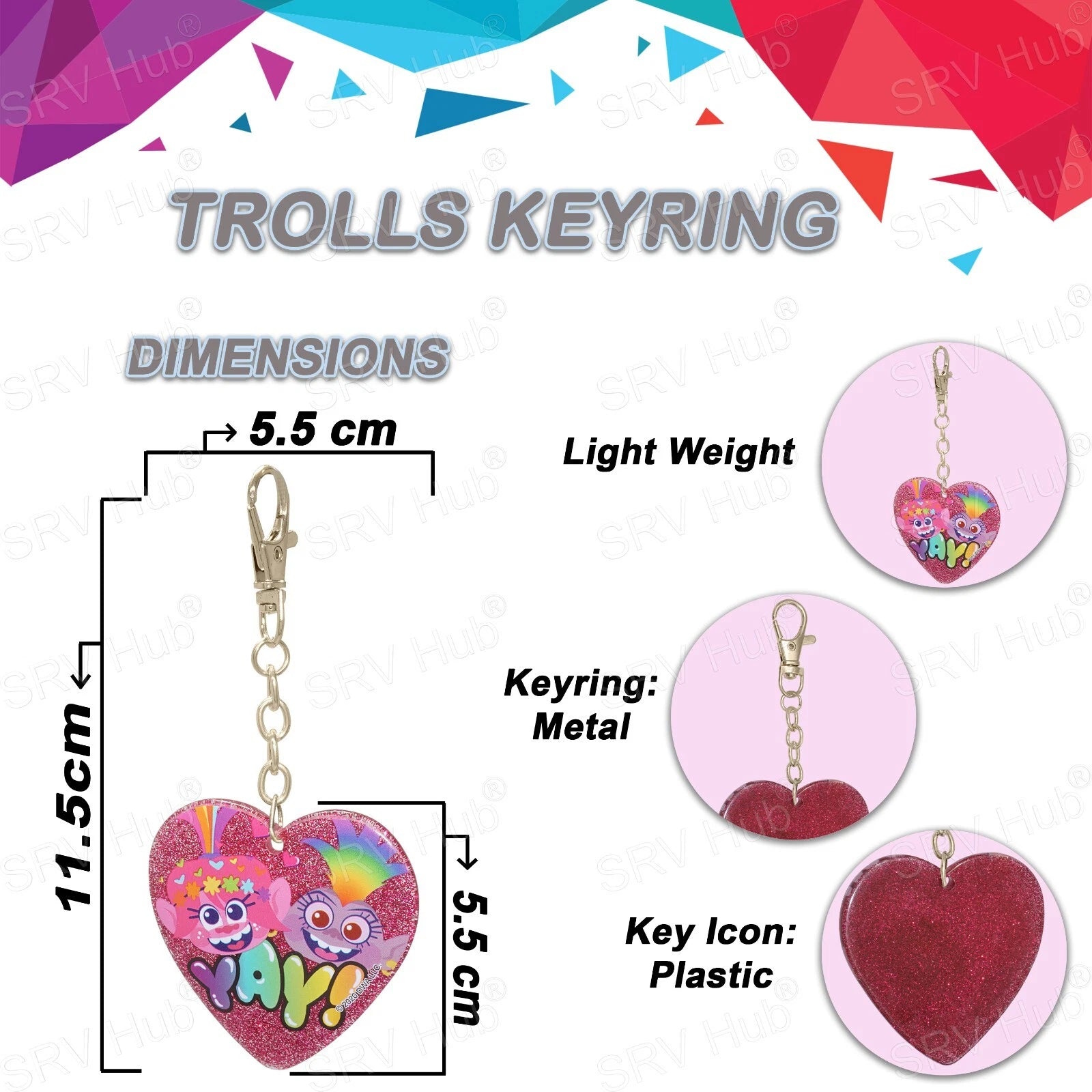 11.5cm Trolls Glitter Keyring - Random 1Pc