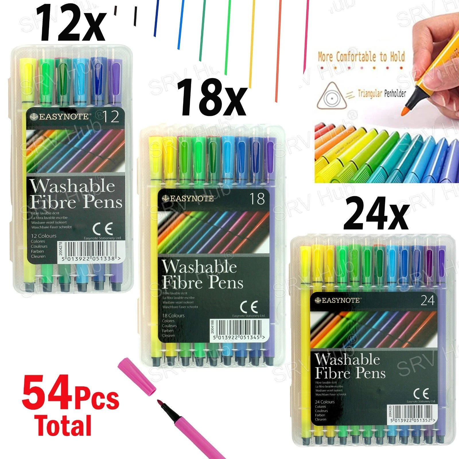 12Pcs Washable Felt Tip Markers - Assorted Packs