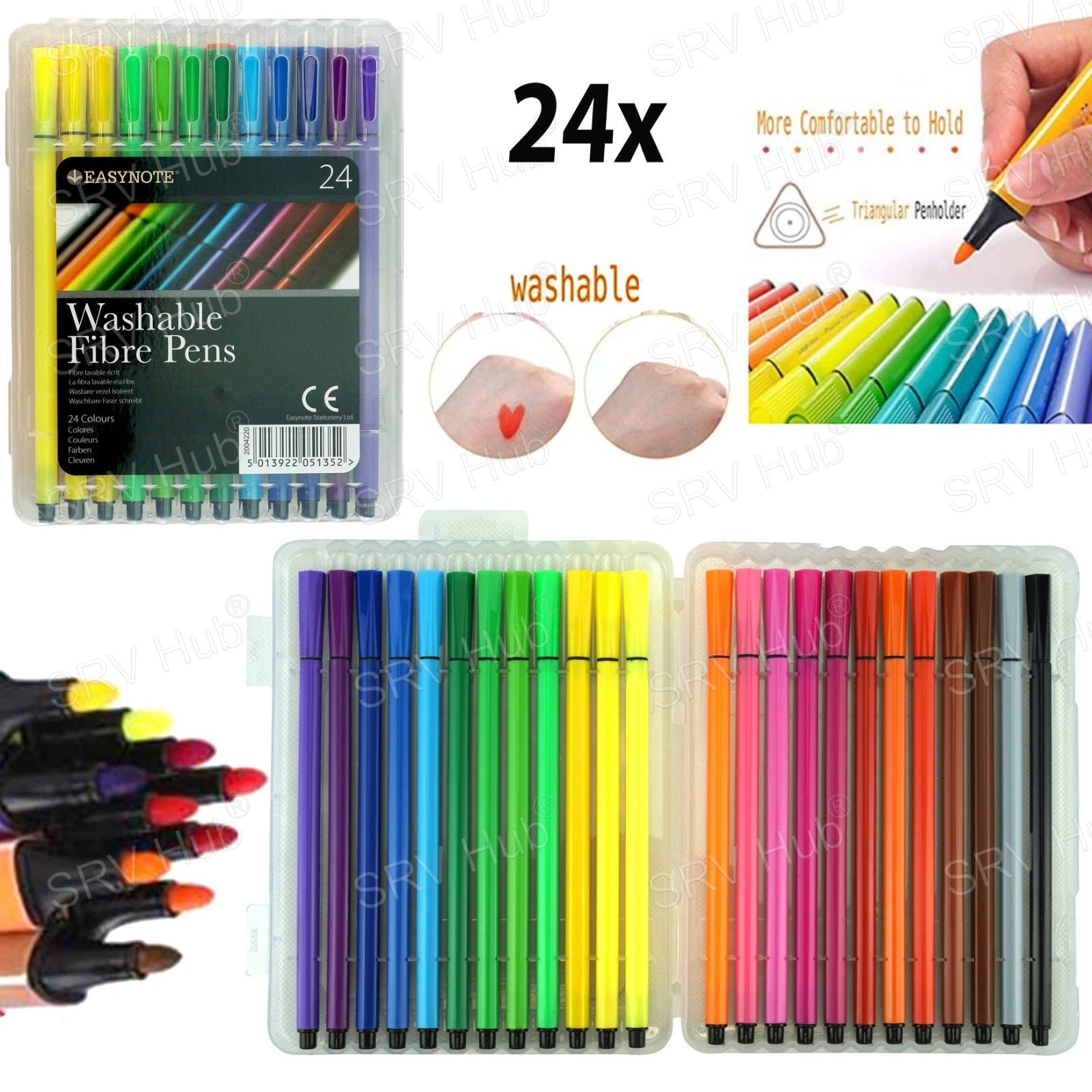 12Pcs Washable Felt Tip Markers - Assorted Packs
