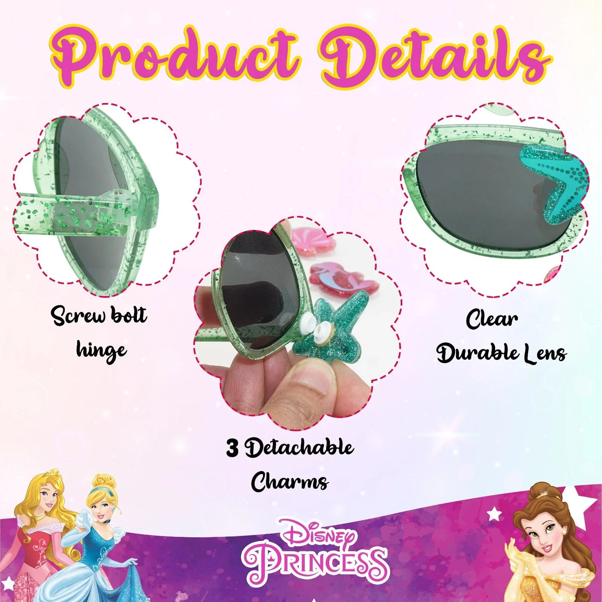 Disney Princess Kids Licensed UV400 Sunglasses Interchangeable Charm Bows – view 3
