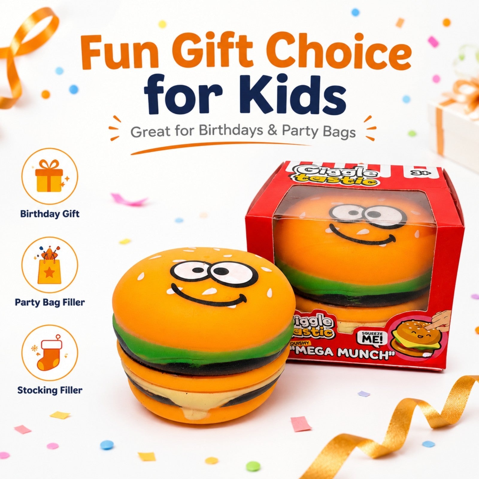 Giggle Tastic Mega Munch Slow Rising Burger Squishy Toy - 8cm
