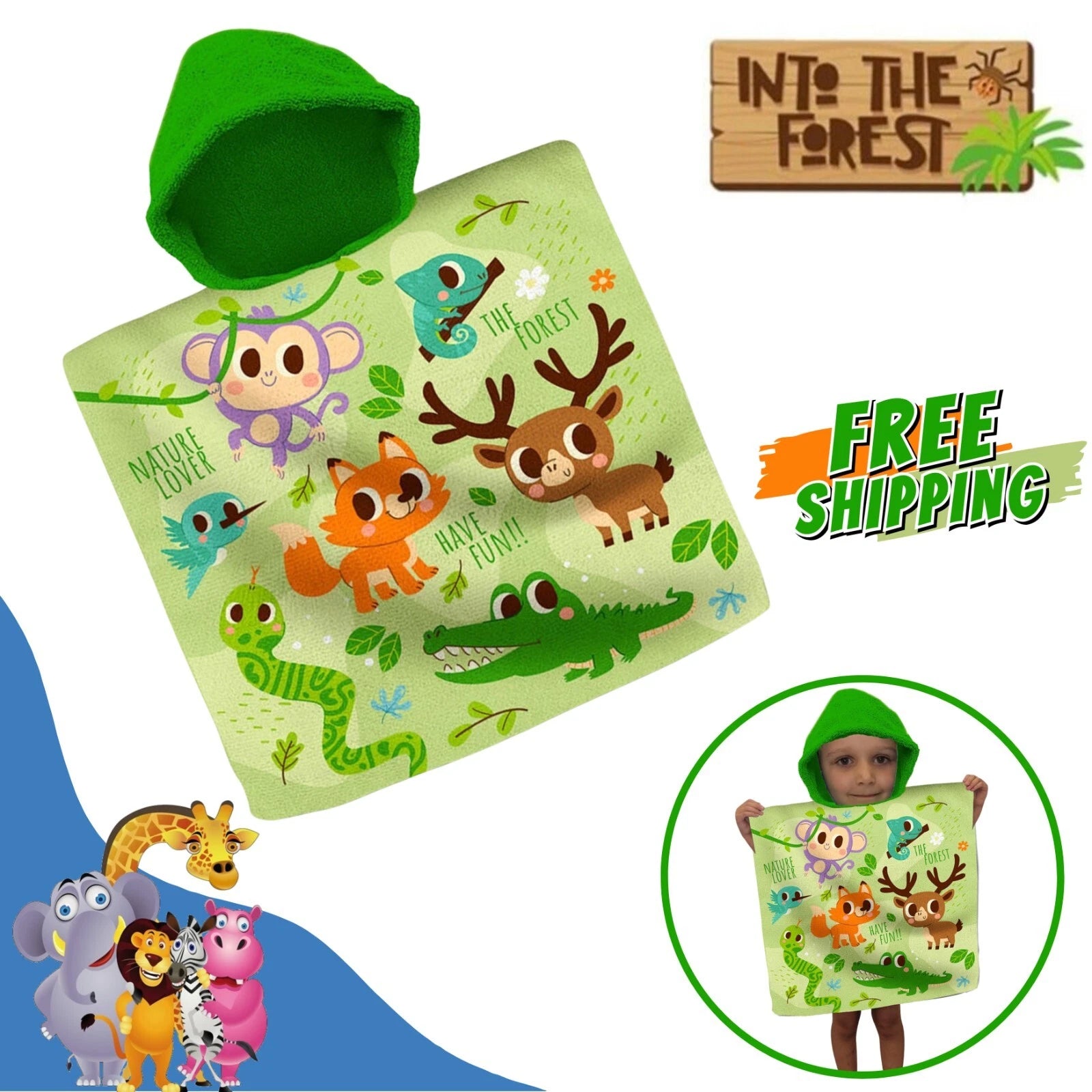 Kids Hooded Towel Poncho Cotton 120cm