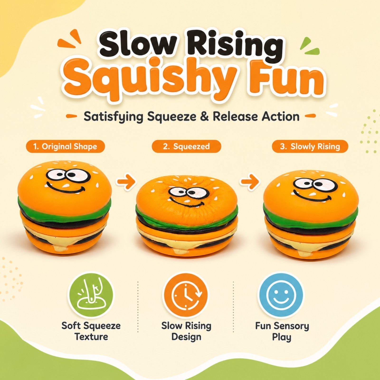 Giggle Tastic Mega Munch Slow Rising Burger Squishy Toy - 8cm