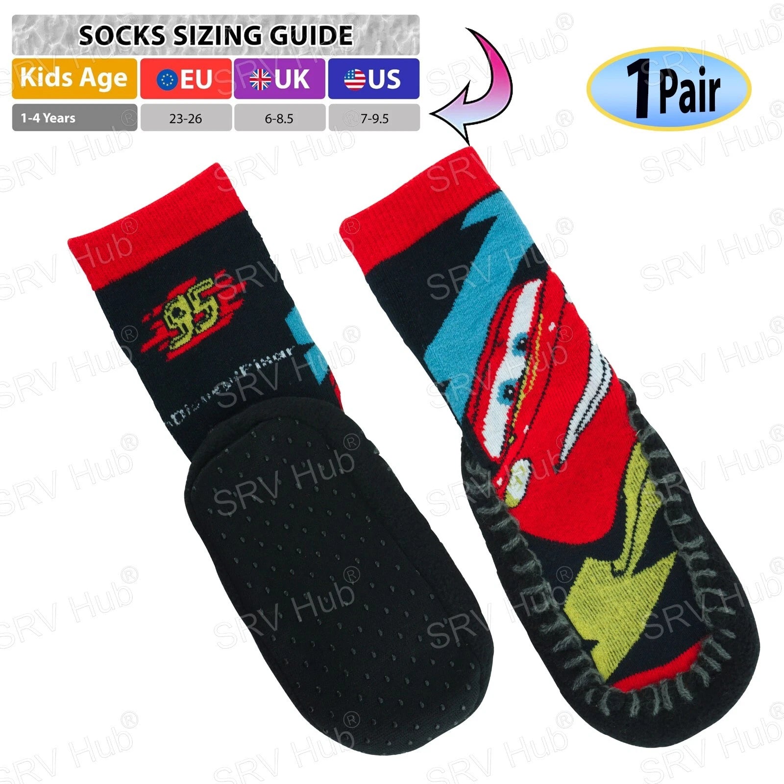 Cars Black Anti-Slip Kids Socks