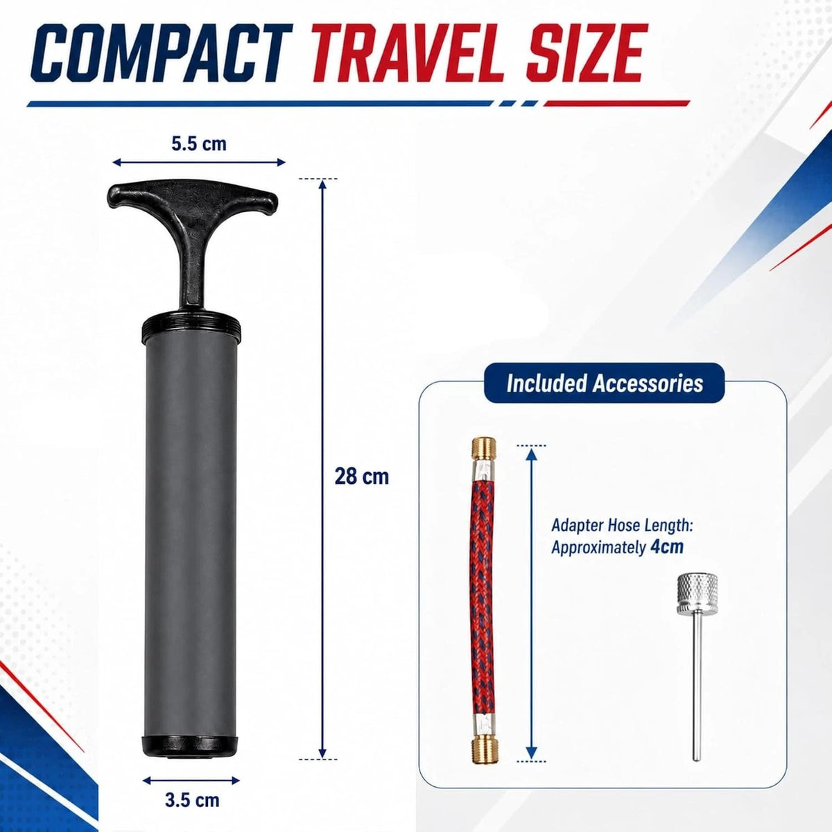 Portable Bicycle Hand Pump with Ball Needle 28cm – view 2