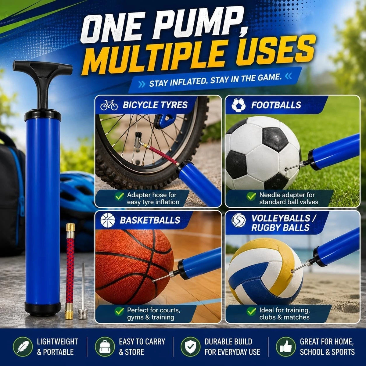 Portable Bicycle Hand Pump with Ball Needle 28cm – view 7
