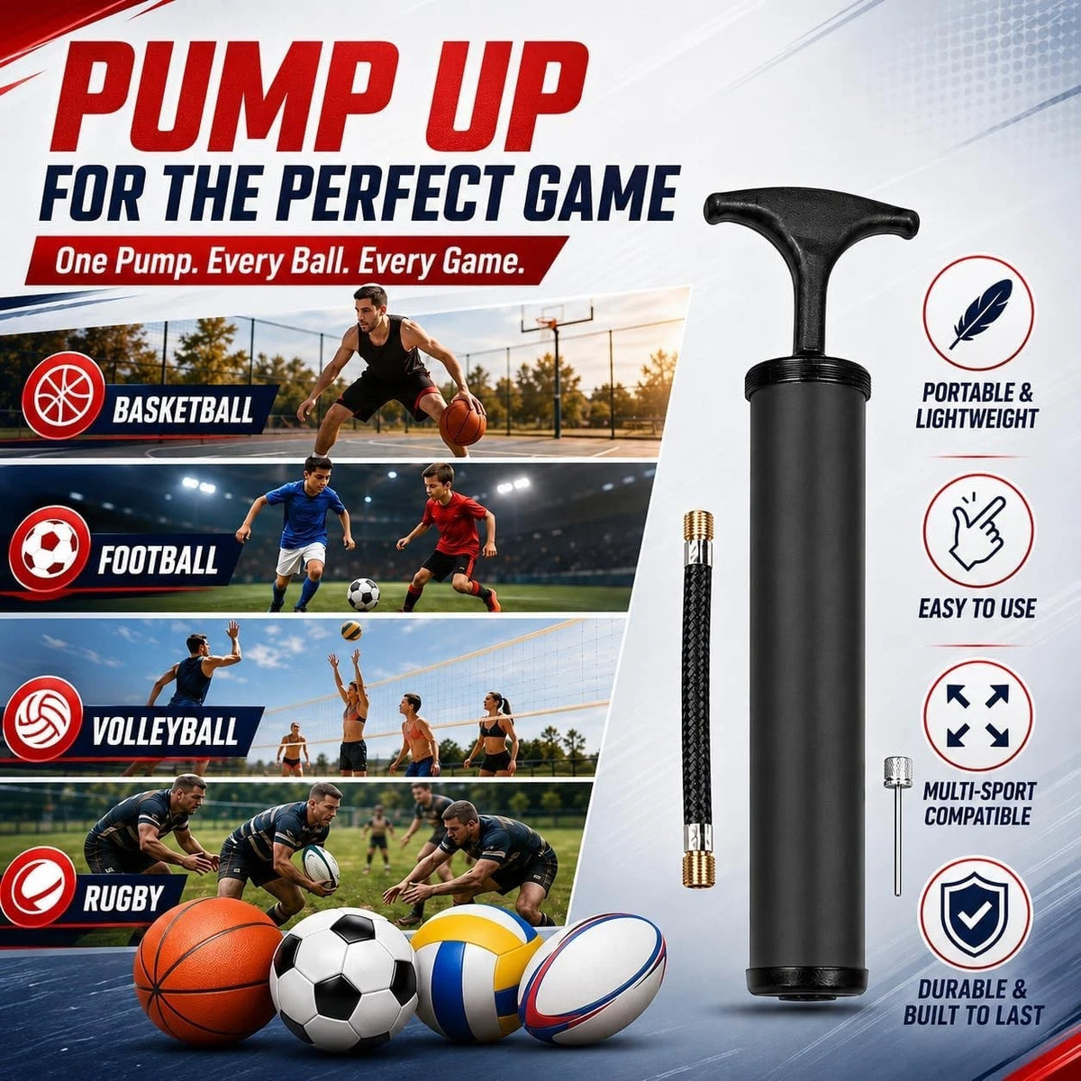 Portable Bicycle Hand Pump with Ball Needle 28cm – view 5