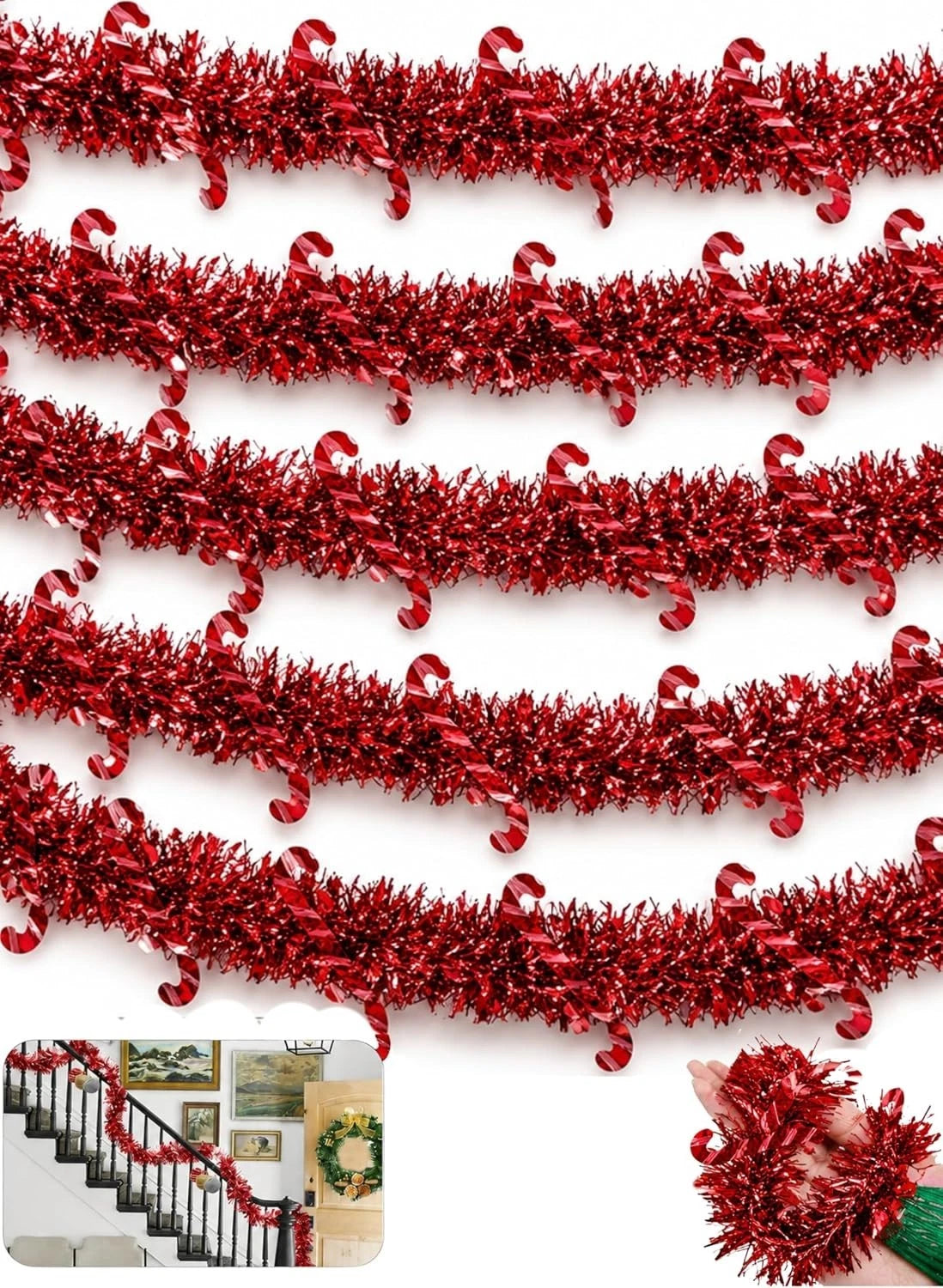 2M Candy Cane Tinsel Garland