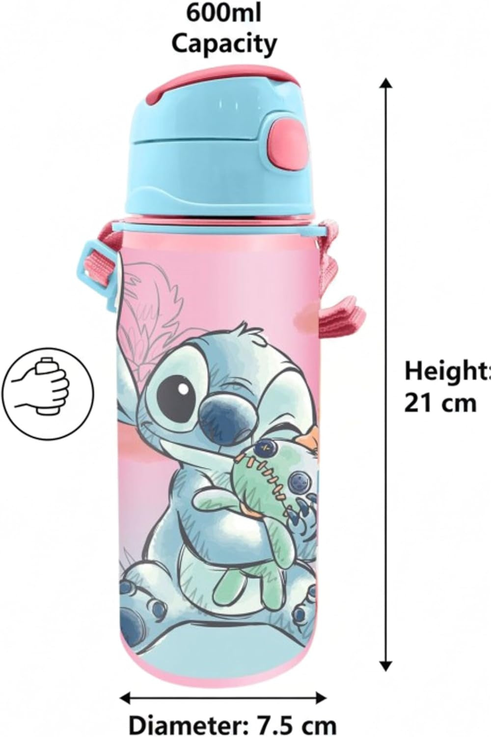 Aluminium Water Bottle with Straw & Strap 600ml - Assorted
