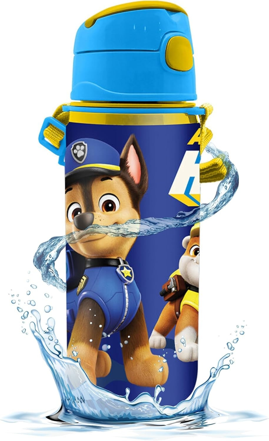 Aluminium Water Bottle with Straw & Strap 600ml - Assorted