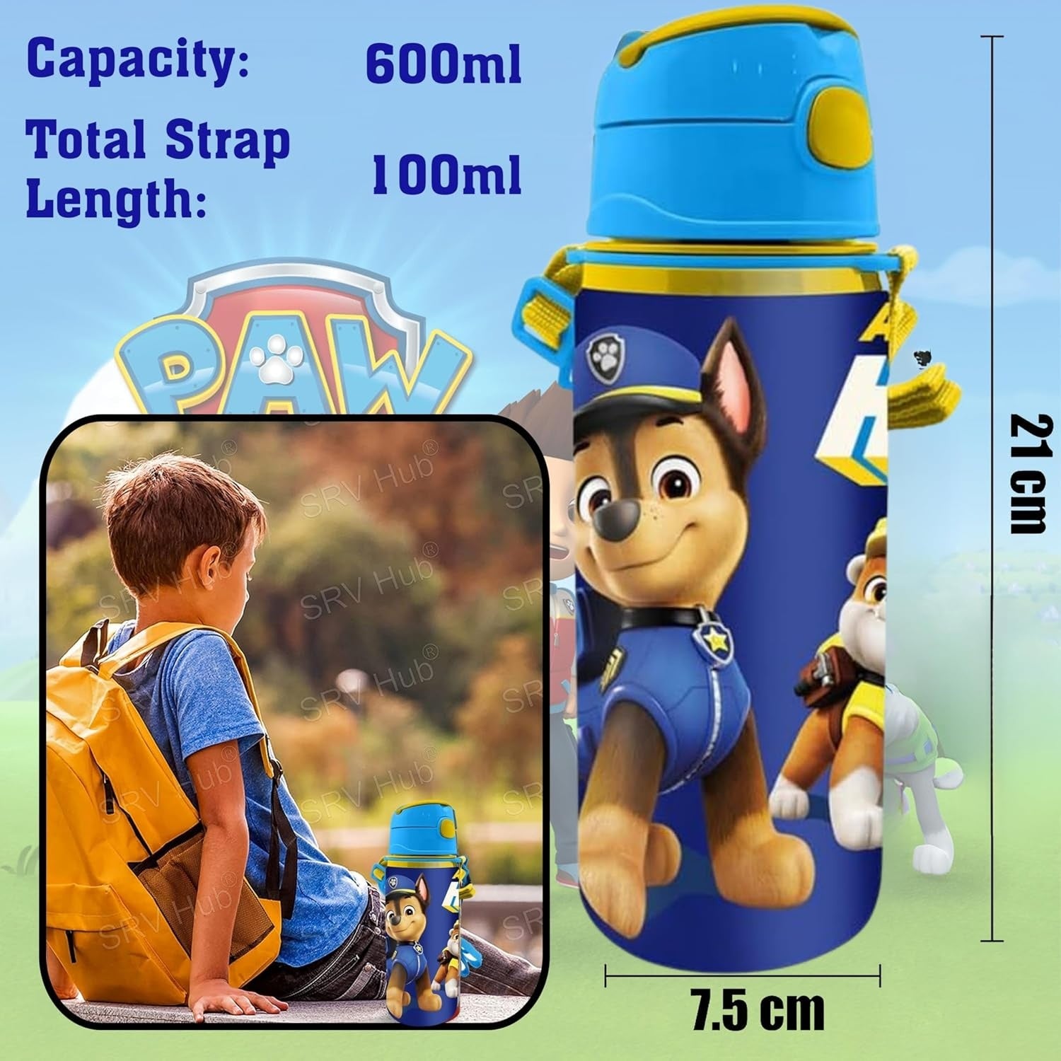 Aluminium Water Bottle with Straw & Strap 600ml - Assorted