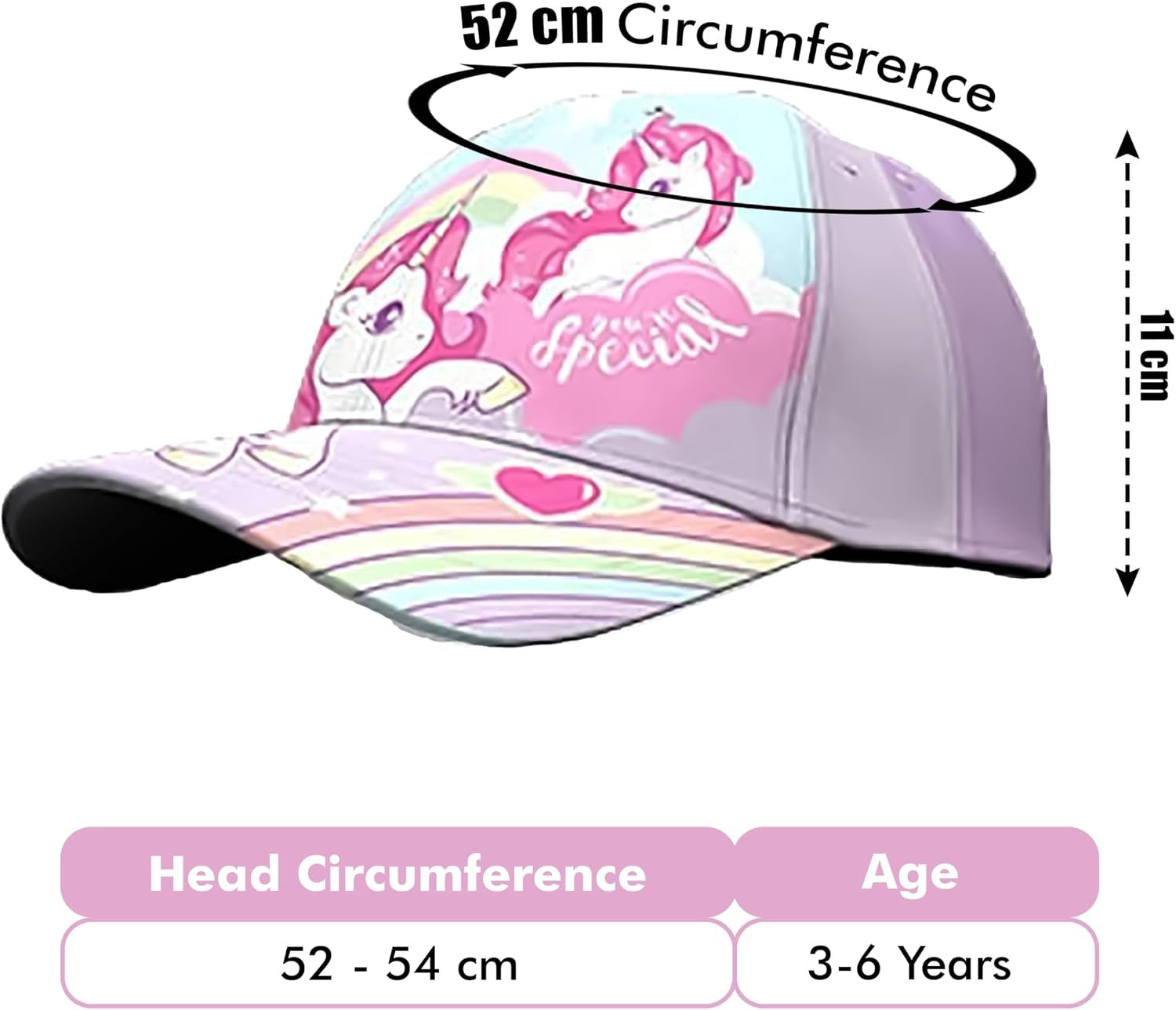 Unicorn Cotton Baseball Cap 3-7 Years - Assorted Colours