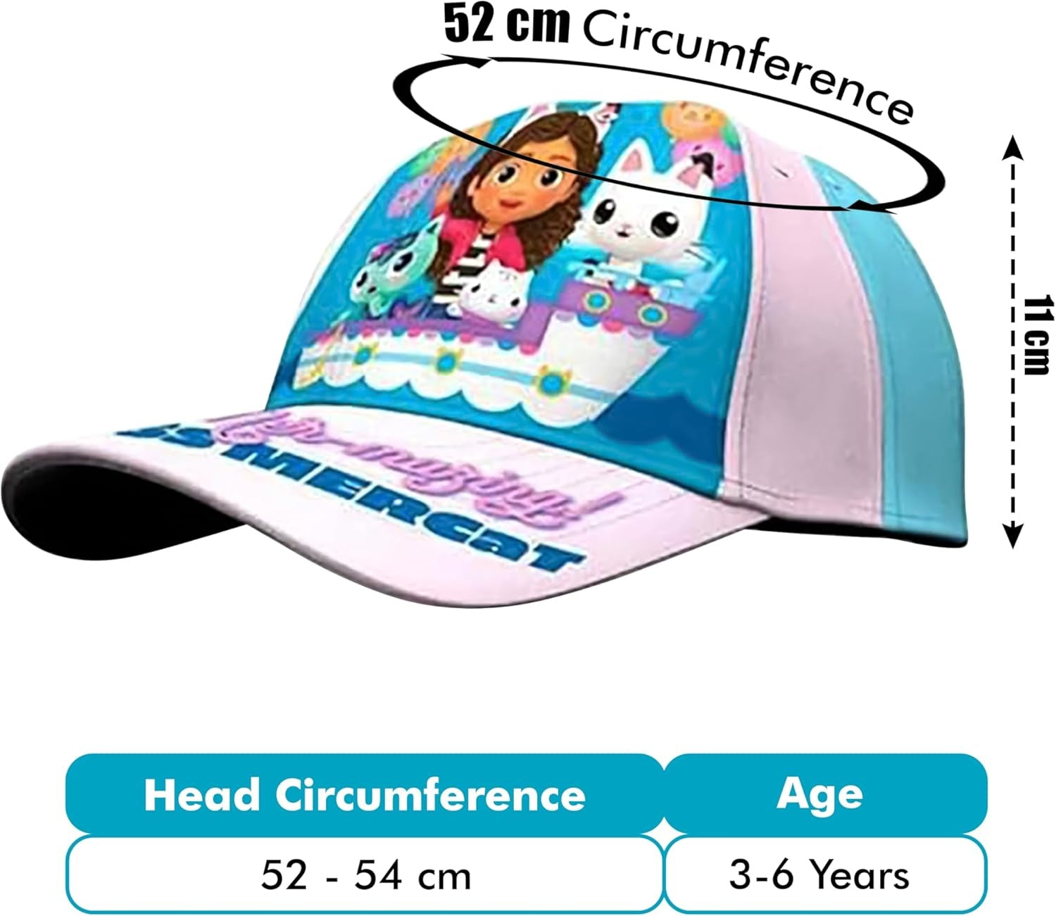 Gabby's Dollhouse Cotton Baseball Cap 3-7 Years - Assorted Colours