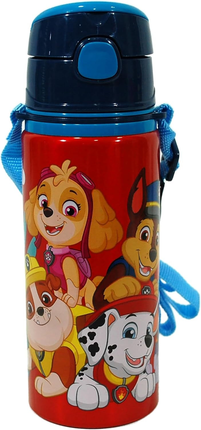 Aluminium Water Bottle with Straw & Strap 600ml - Assorted