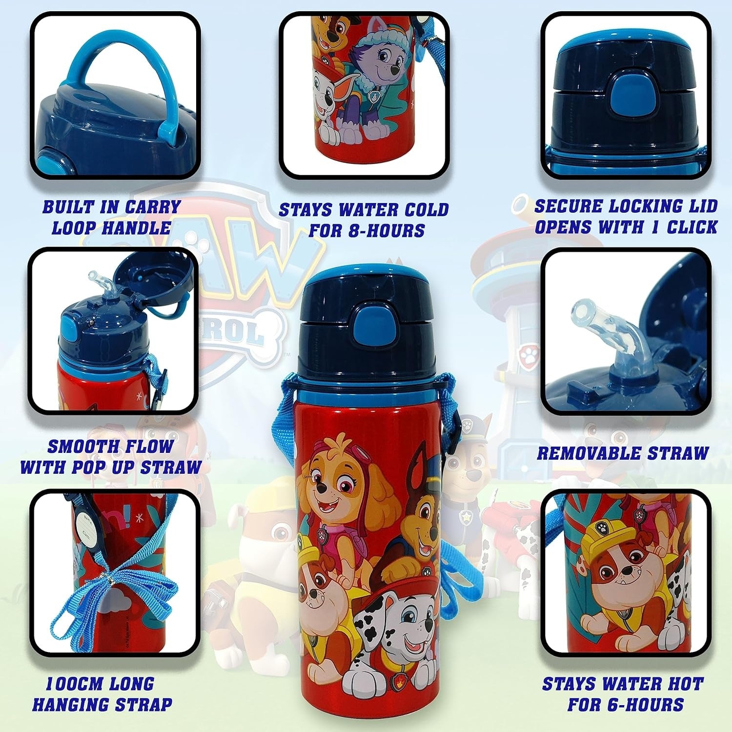 Aluminium Water Bottle with Straw & Strap 600ml - Assorted