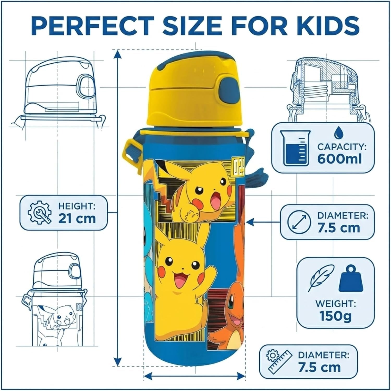 Aluminium Water Bottle with Straw & Strap 600ml - Assorted