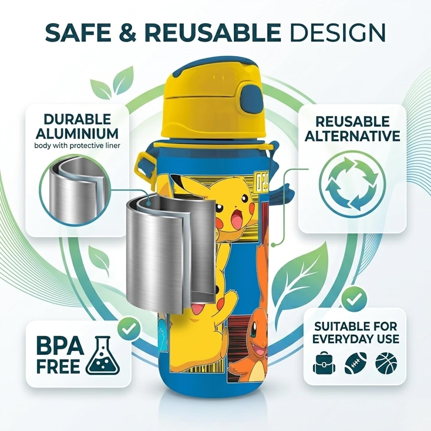 Aluminium Water Bottle with Straw & Strap 600ml - Assorted