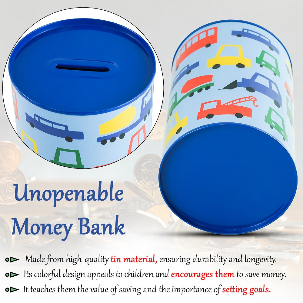 1x Boys Metal Money Tin-Trucks Design