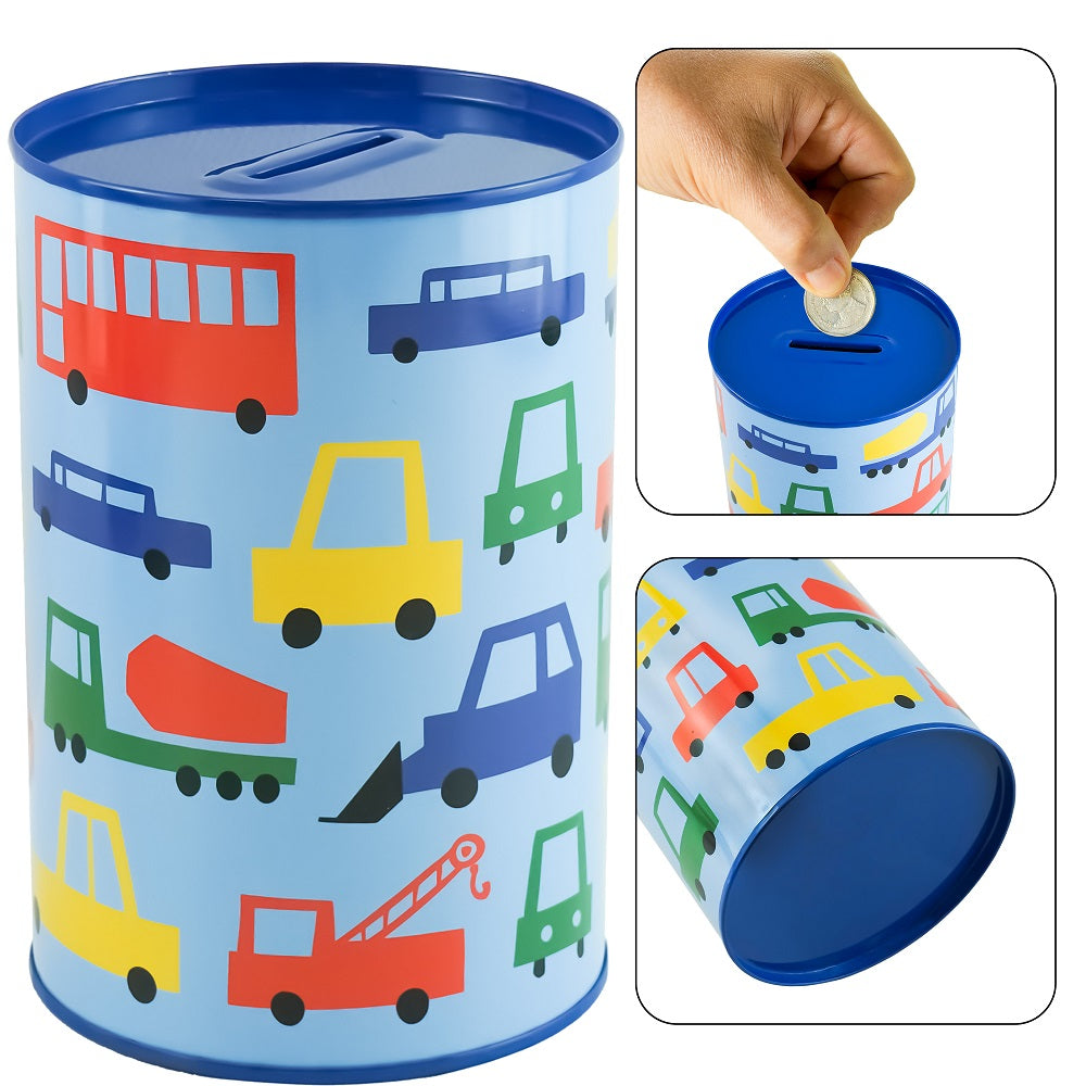 1x Boys Metal Money Tin-Trucks Design