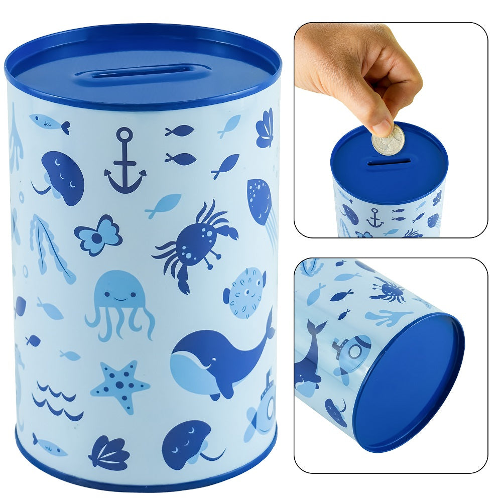 1x Boys Metal Money Tin-Blue Whale Design