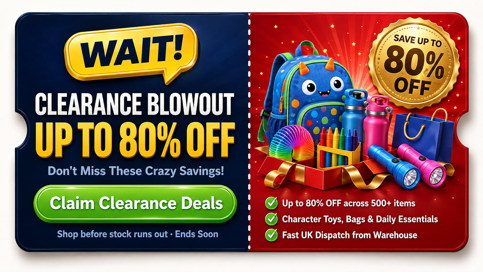 Wait! Clearance Blowout - Up to 80% Off - Claim Clearance Deals